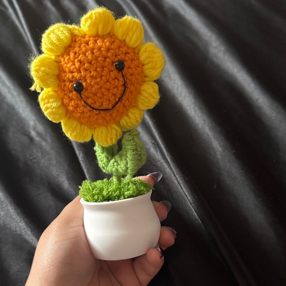 Crochet Sunflower in White Pot